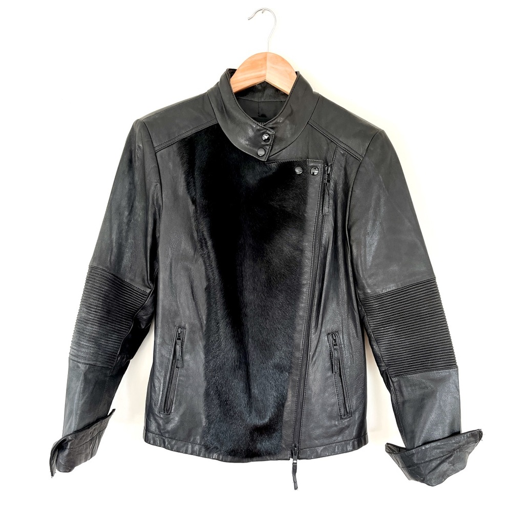 Danier Black Leather & Fur Moto Jacket